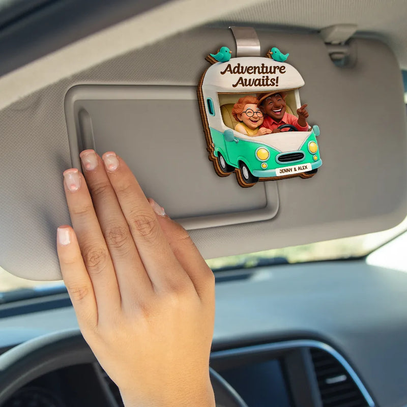 Old Couple Camping Partners For Life - Personalized Custom Shaped Car Visor Clip
