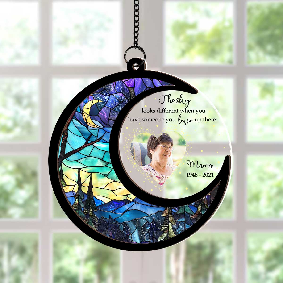 The Sky Looks Different Personalized Window Hanging Memorial Suncatcher, Sympathy Gift