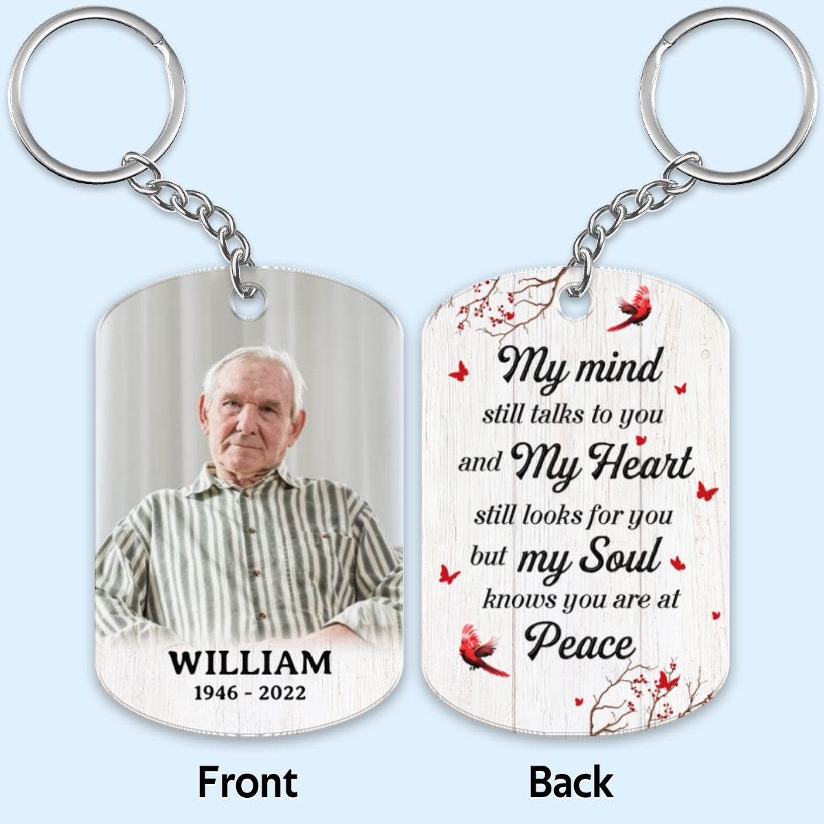 Berry Branch Cardinal Photo Inserted Family Memorial Remembrance Keepsake Sympathy Gift Personalized Acrylic Keychain
