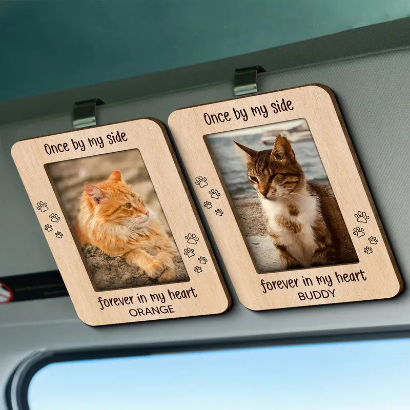 Once By My Side, Forever In My Heart, Heartfelt Memorial Gift For Pet Lovers, Pet Loss Personalized Picture Frame, Custom Photo Car Visor Clip Car Visor Clip The Next Custom Gift