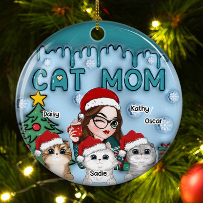 Lovely Cat Mom - Personalized Custom 3D Inflated Effect Ceramic Ornament