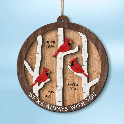 Cardinals Birch Tree Christmas Memorial Personalized 2-Layer Wooden Ornament, Sympathy Gift, Memorial Gift