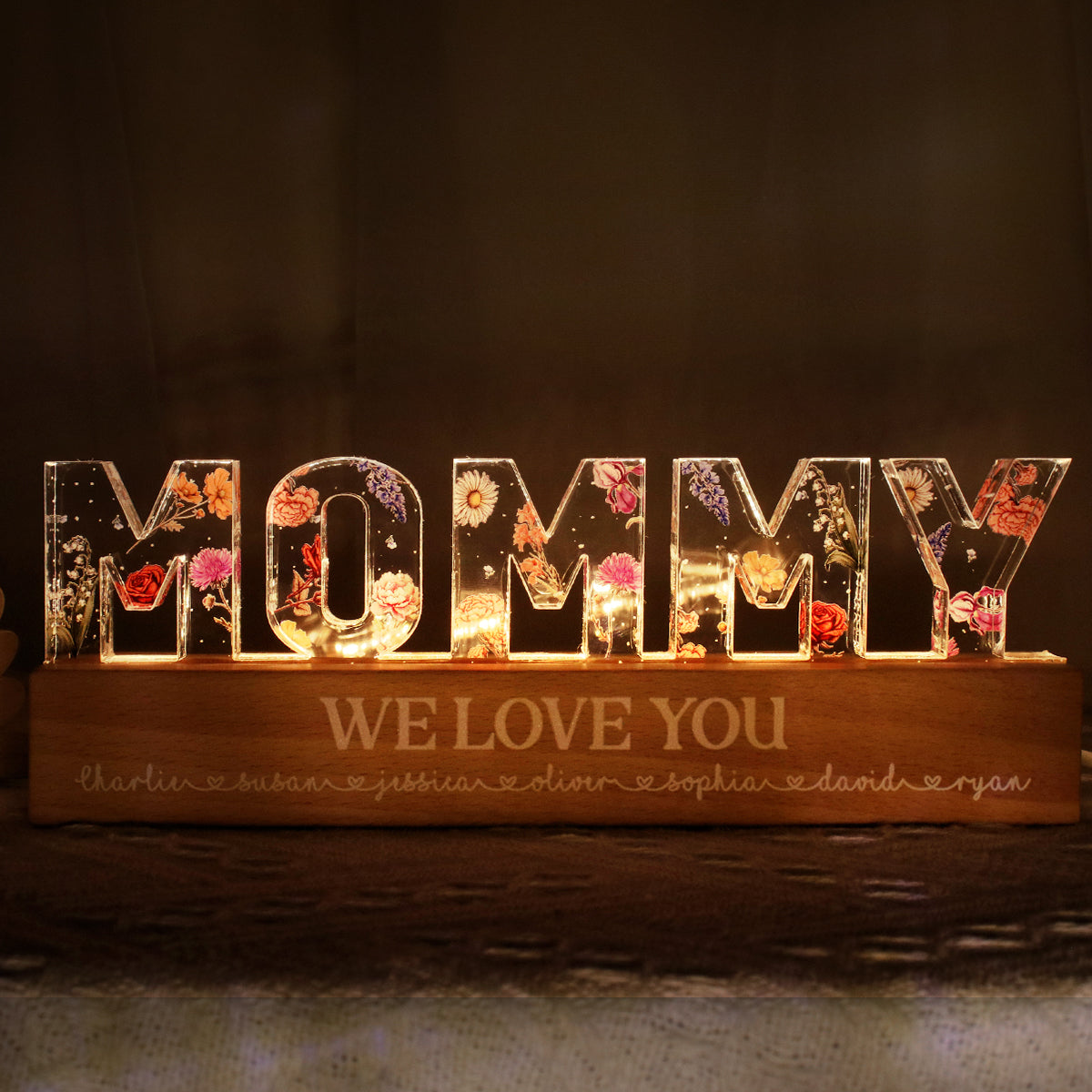 Custom Flower Printed LED Night Light, Birth Month Flower, Mother's Day Gift for Mom, Gift for Grandma, Gift for Wife