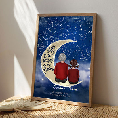 Grandma & Grandkid Sitting On Moon Custom Star Map Personalized Poster, Heartfelt Mother's Day Gift For Mom, For Grandma