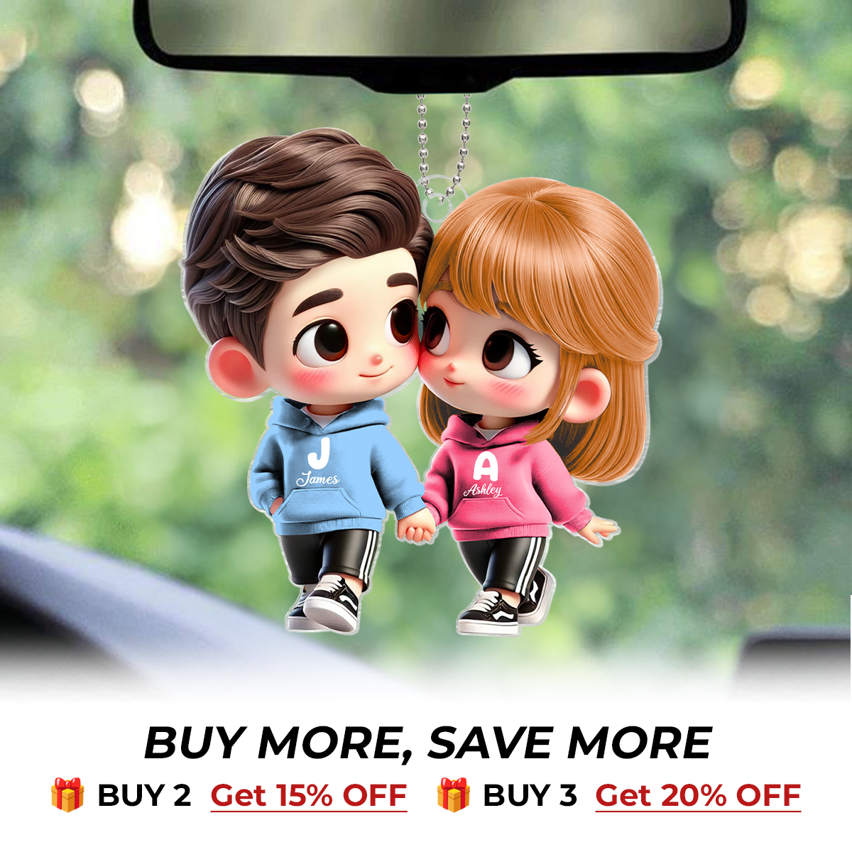 Cute Cartoon Couple Holding Hands Personalized Acrylic Car Hanger, Anniversary &  Gift for him, Gift for her