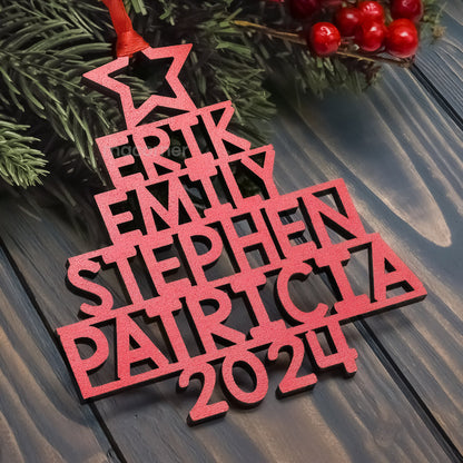 Custom Family Names 2024 Christmas Tree - Personalized Family Ornament