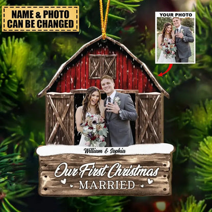 Our First Christmas As Mr. & Mrs - Personalized Photo Wooden Ornament  The Next Custom Gift