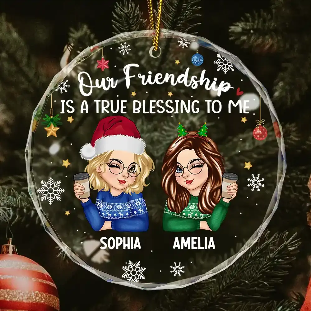 Our Friendship Is A True Blessing Christmas - Personalized Circle Glass Ornament ornament The Next Custom Gift