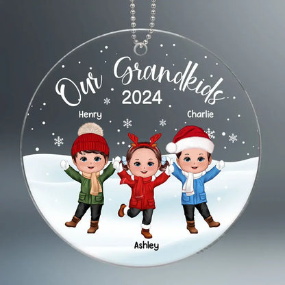 Our Grandkids Happy Doll Kids In Snow Personalized Acrylic Ornament ornament The Next Custom Gift