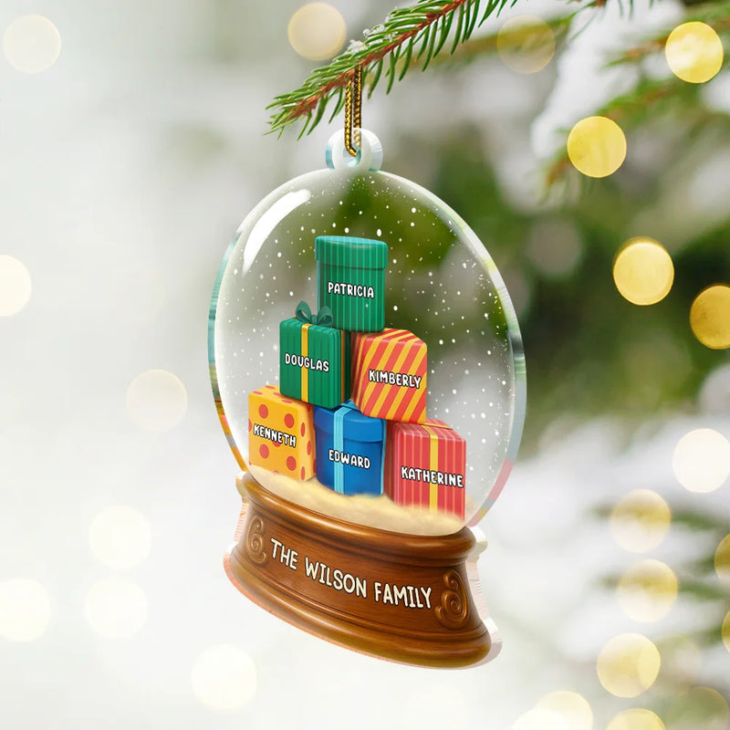 Our Family 3D Effect Pile Of Gilfs - Personalized Custom Shaped Acrylic Ornament