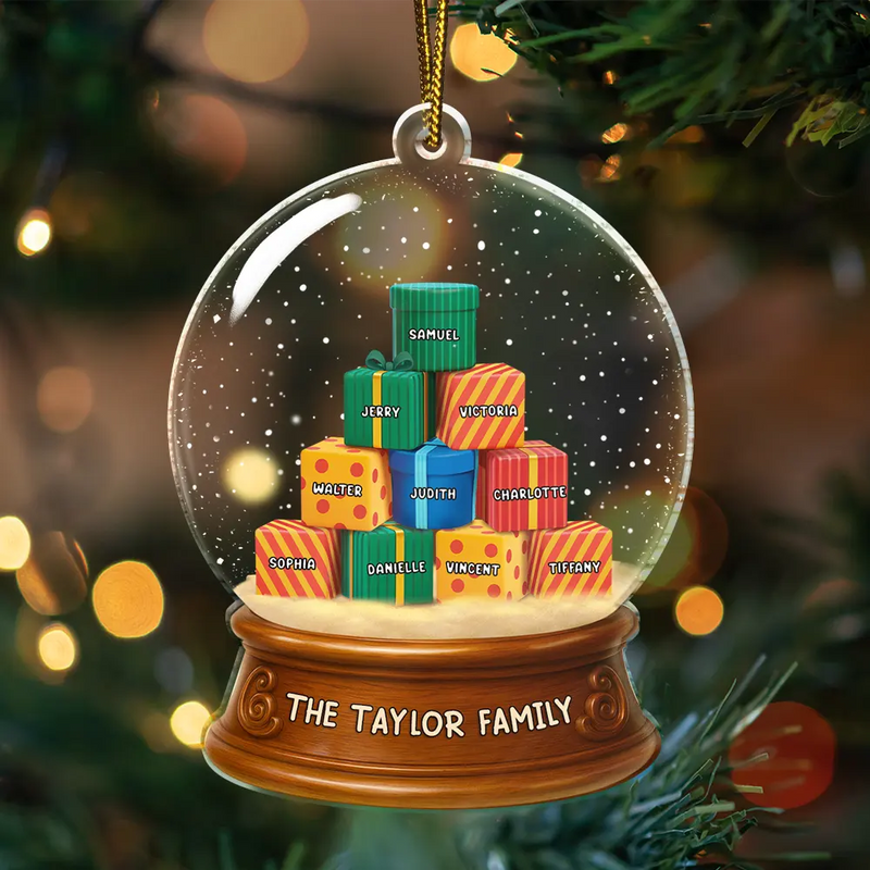 Our Family 3D Effect Pile Of Gilfs - Personalized Custom Shaped Acrylic Ornament