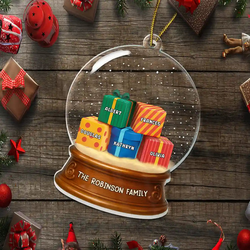 Our Family 3D Effect Pile Of Gilfs - Personalized Custom Shaped Acrylic Ornament