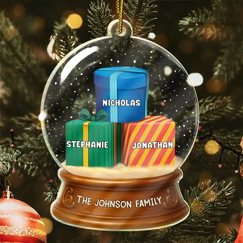 Our Family 3D Effect Pile Of Gilfs - Personalized Custom Shaped Acrylic Ornament