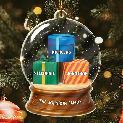 Our Family 3D Effect Pile Of Gilfs - Personalized Custom Shaped Acrylic Ornament