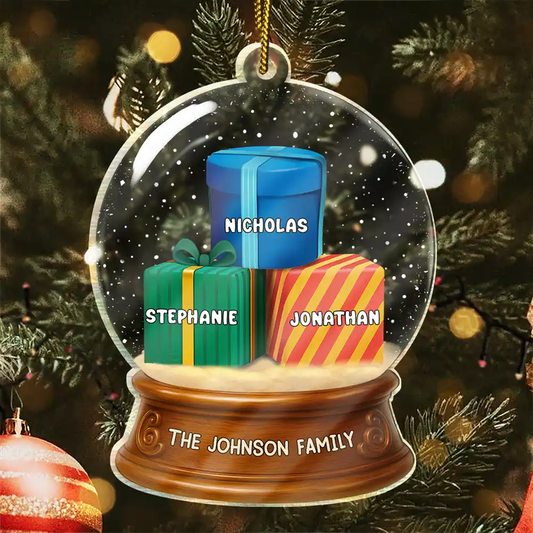 Our Family 3D Effect Pile Of Gilfs - Personalized Custom Shaped Acrylic Ornament