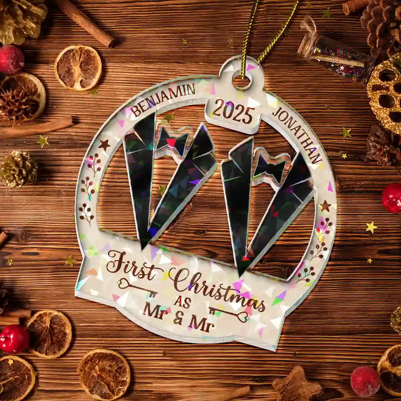 Our First Christmas Married - Personalized Holographic Acrylic Ornament