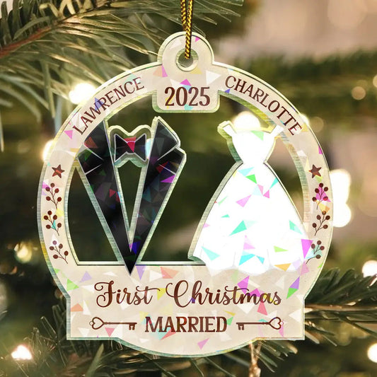 Our First Christmas Married - Personalized Holographic Acrylic Ornament