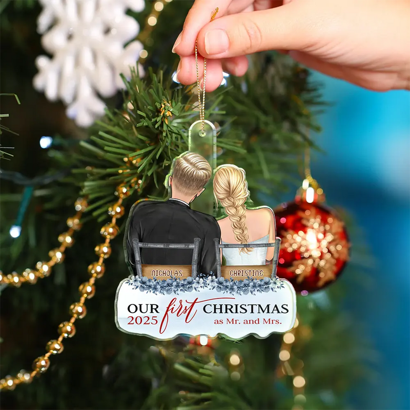 Our First Christmas Married Couples - Personalized Custom Shaped Acrylic Ornament