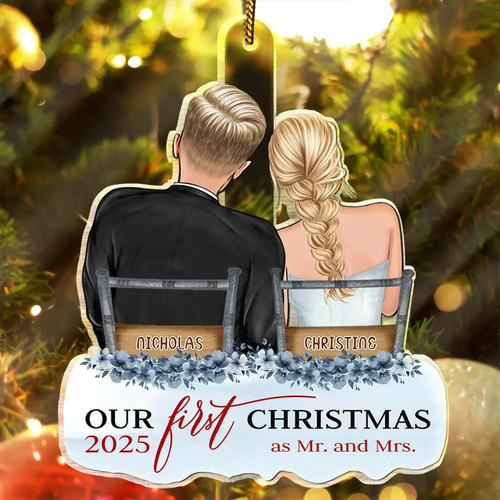 Our First Christmas Married Couples - Personalized Custom Shaped Acrylic Ornament