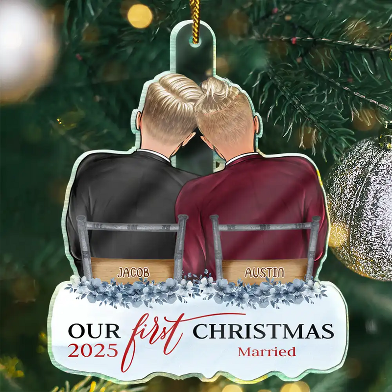 Our First Christmas Married Couples - Personalized Custom Shaped Acrylic Ornament