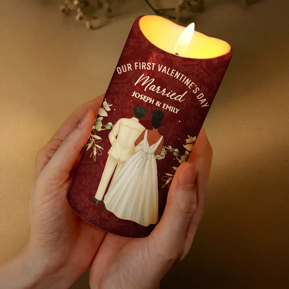 Our First Valentine As Mr & Mrs Wedding Couple Pet - Personalized Flameless LED Candle