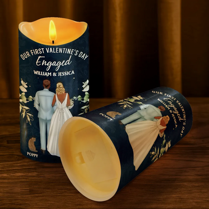 Our First Valentine As Mr & Mrs Wedding Couple Pet - Personalized Flameless LED Candle