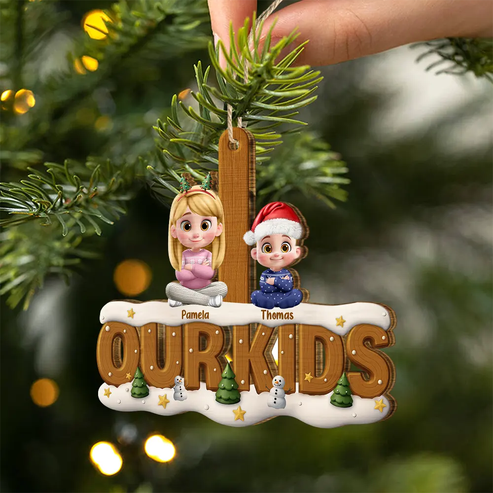 Our Kids Grandkids Christmas - Personalized Custom Shaped Wooden Ornament