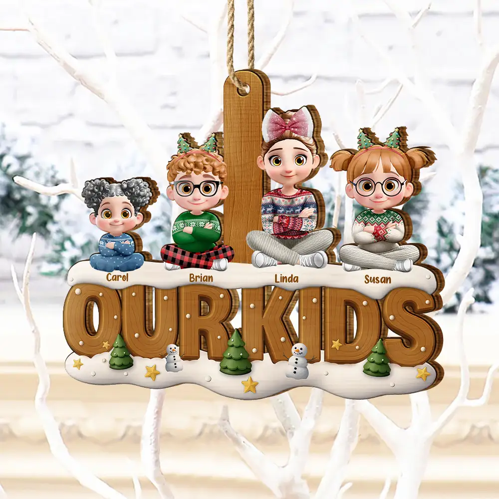 Our Kids Grandkids Christmas - Personalized Custom Shaped Wooden Ornament