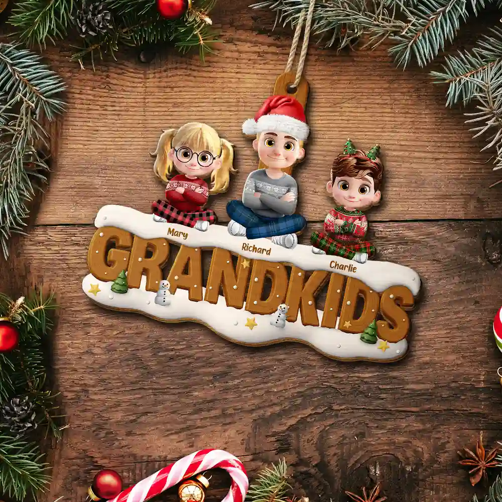 Our Kids Grandkids Christmas - Personalized Custom Shaped Wooden Ornament