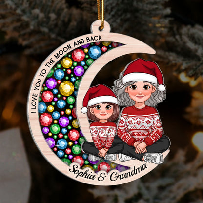 Gorgeous Moon Grandma Grandkid I Love You To The Moon And Back Christmas Personalized 2-Layer Acrylic Ornament