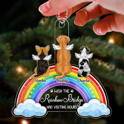 Stained Glass Rainbow Sitting Dogs Memorial Personalized Acrylic Ornament