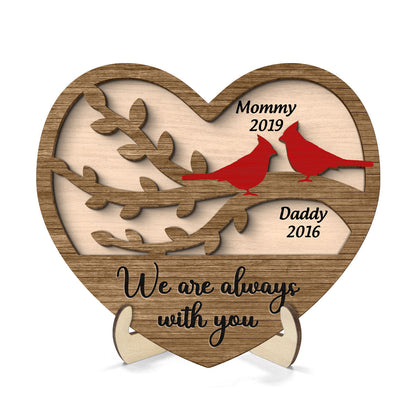 Cardinals Heart Dad Mom Memorial Personalized 2-Layer Wooden Plaque