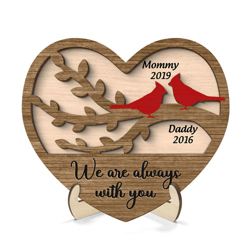 Cardinals Heart Dad Mom Memorial Personalized 2-Layer Wooden Plaque