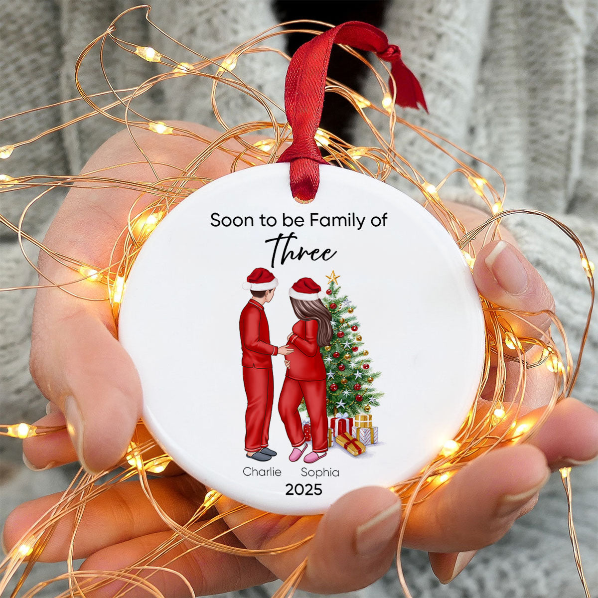 Soon to be Family of 3 Christmas Ornament, Pregnancy Custom Family Ornament, Expecting New Baby Ornament, Mom to be Gift