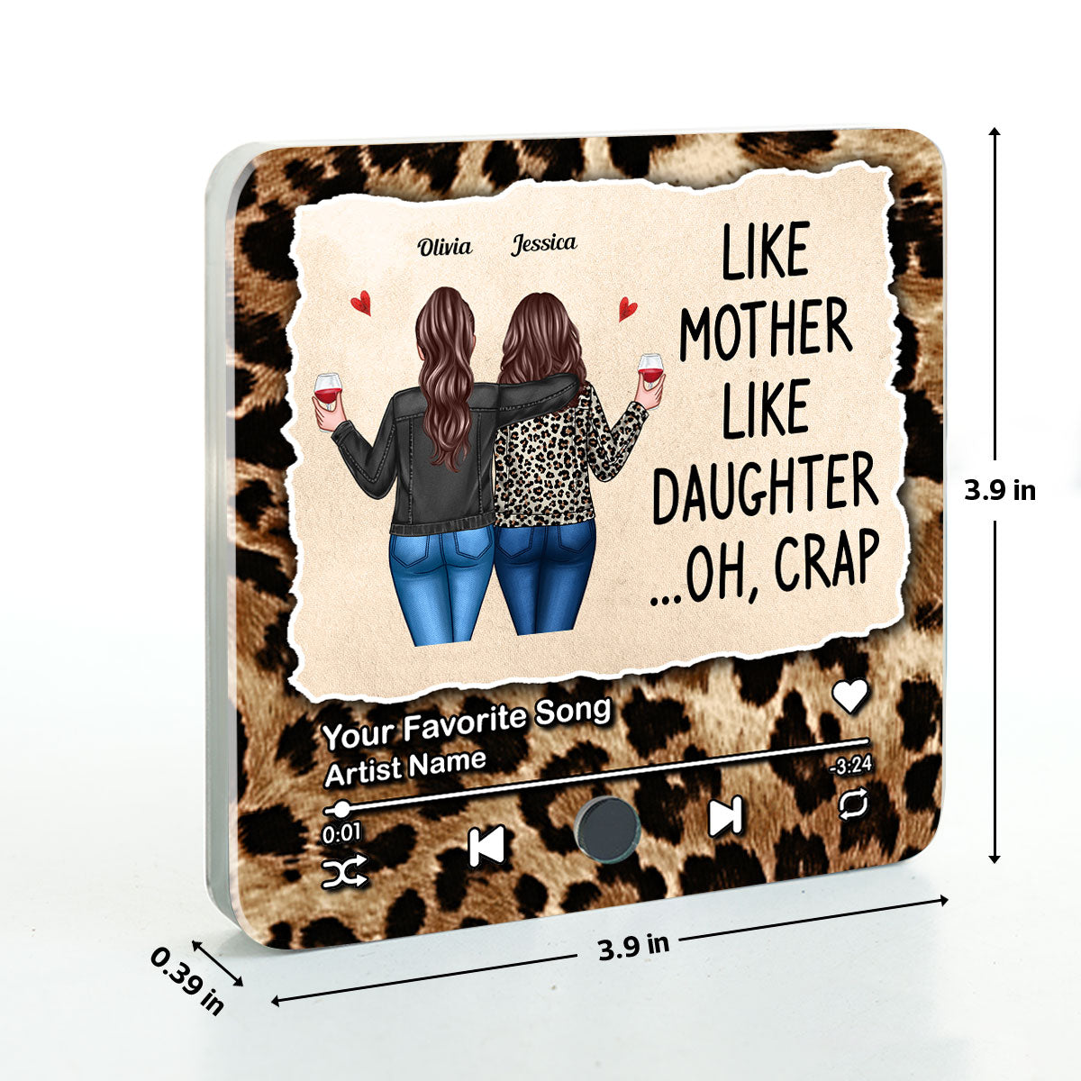 Like Mother Like Daughter Leopard Pattern Personalized Music Fridge Magnet, Funny Mother's Day Gift for Mom, Gift for her