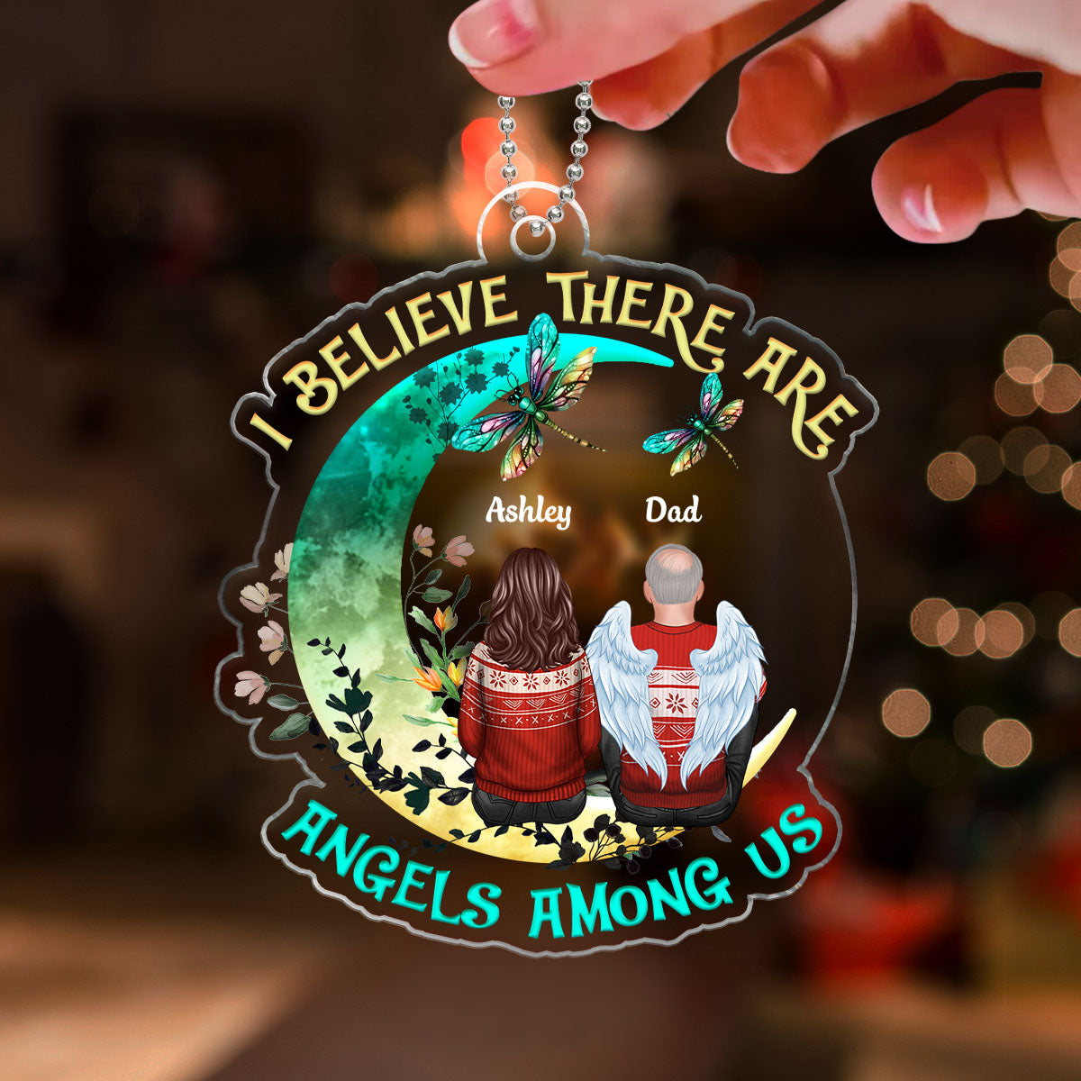 Angels Among Us Beautiful Moon Memorial Personalized Acrylic Ornament