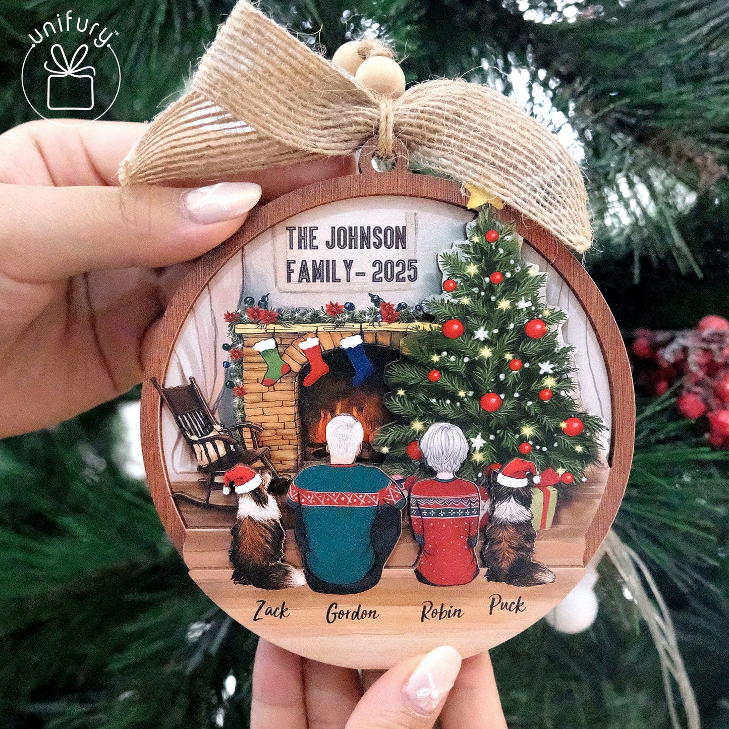 Personalized 3D Christmas Wooden Ornament - Christmas Gifts For Family, Dog Cat Lovers