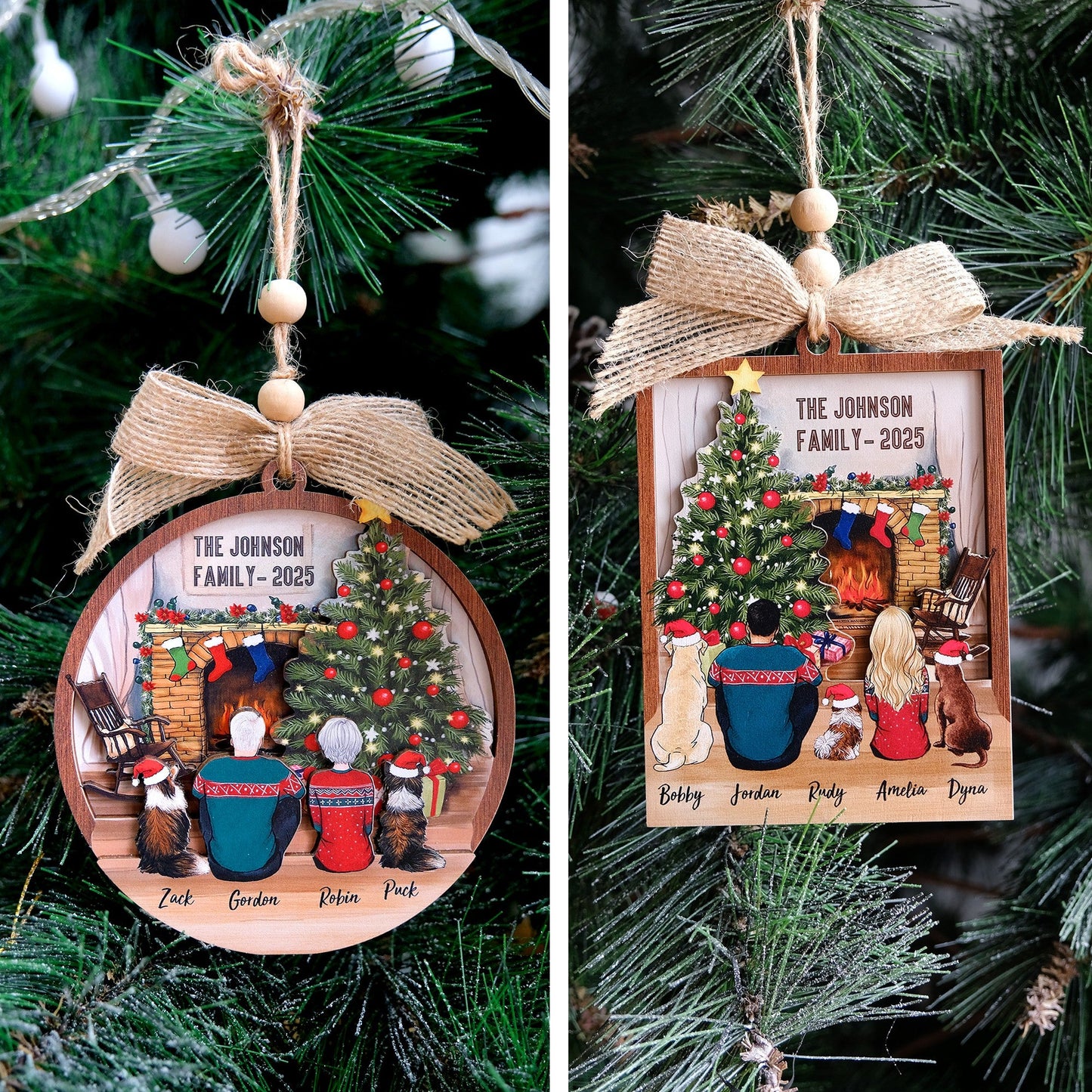 Personalized 3D Christmas Wooden Ornament - Christmas Gifts For Family, Dog Cat Lovers