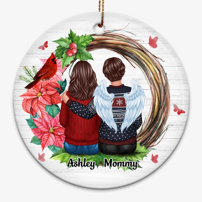 Family Sitting Memorial Cardinal Wreath Personalized Circle Ornament