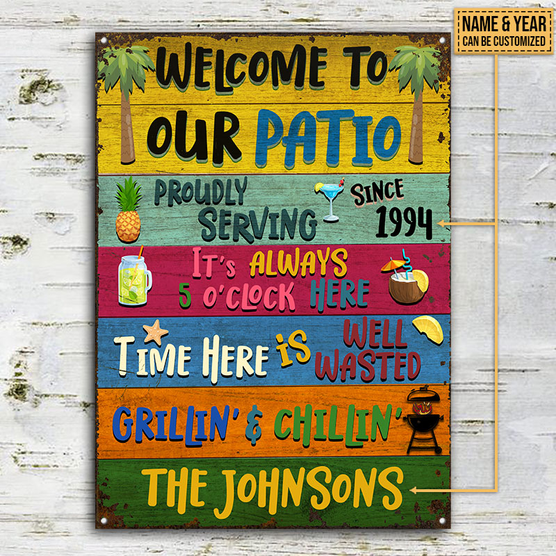 Patio Welcome Grilling Chilling Custom Classic Metal Signs, Patio Decorations, Outdoor Decorating Ideas