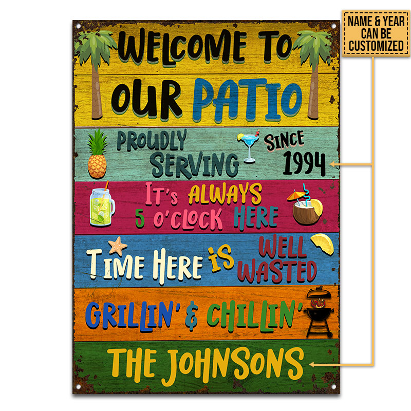 Patio Welcome Grilling Chilling Custom Classic Metal Signs, Patio Decorations, Outdoor Decorating Ideas