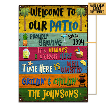 Patio Welcome Grilling Chilling Custom Classic Metal Signs, Patio Decorations, Outdoor Decorating Ideas