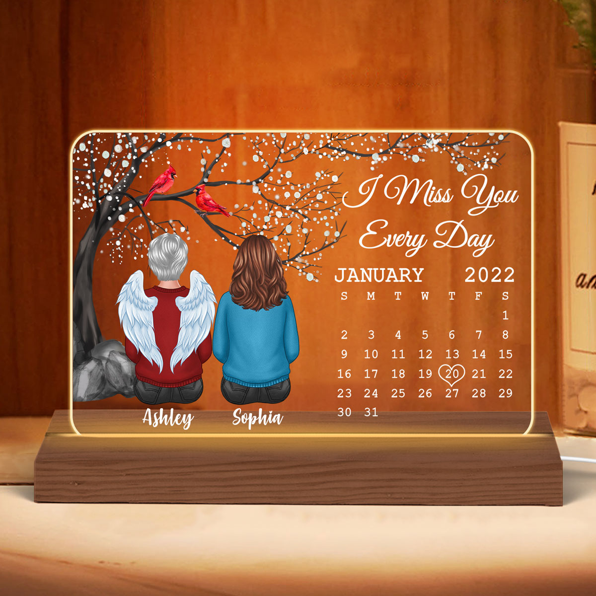 Blossom Tree Always With You Memorial Sympathy Date Calendar Personalized Horizontal Rectangle Plaque With LED Night Light