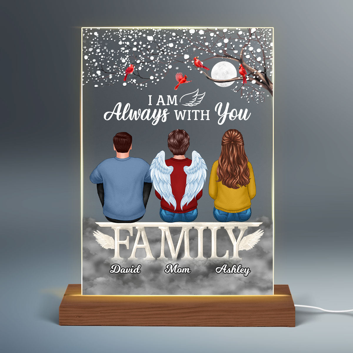 Family Sitting On Text Memorial Remembrance Personalized Rectangle Acrylic Plaque LED Lamp Night Light
