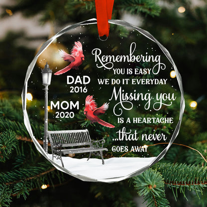 Cardinals Remembering You Memorial Personalized Glass Ornament, Christmas Decoration, Memorial Gift, Sympathy Gift