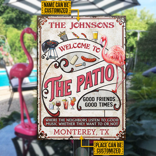 Personalized Patio Grilling Flamingo Listen To The Good Music Vertical Custom Classic Metal Signs