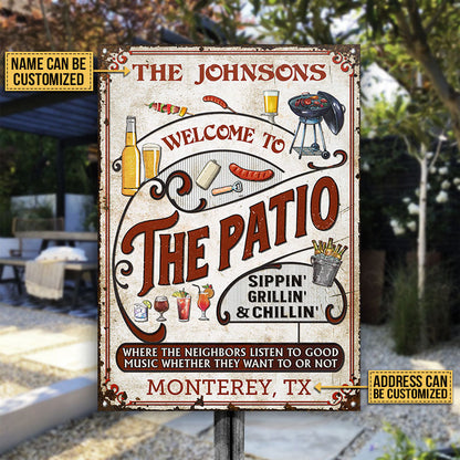 Personalized Patio Grilling Red Listen To The Good Music Sippin Vertical Custom Classic Metal Signs
