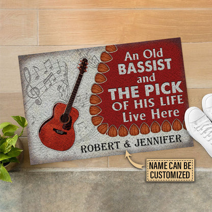 Personalized Guitar Bassist Old Couple Live Here Customized Doormat
