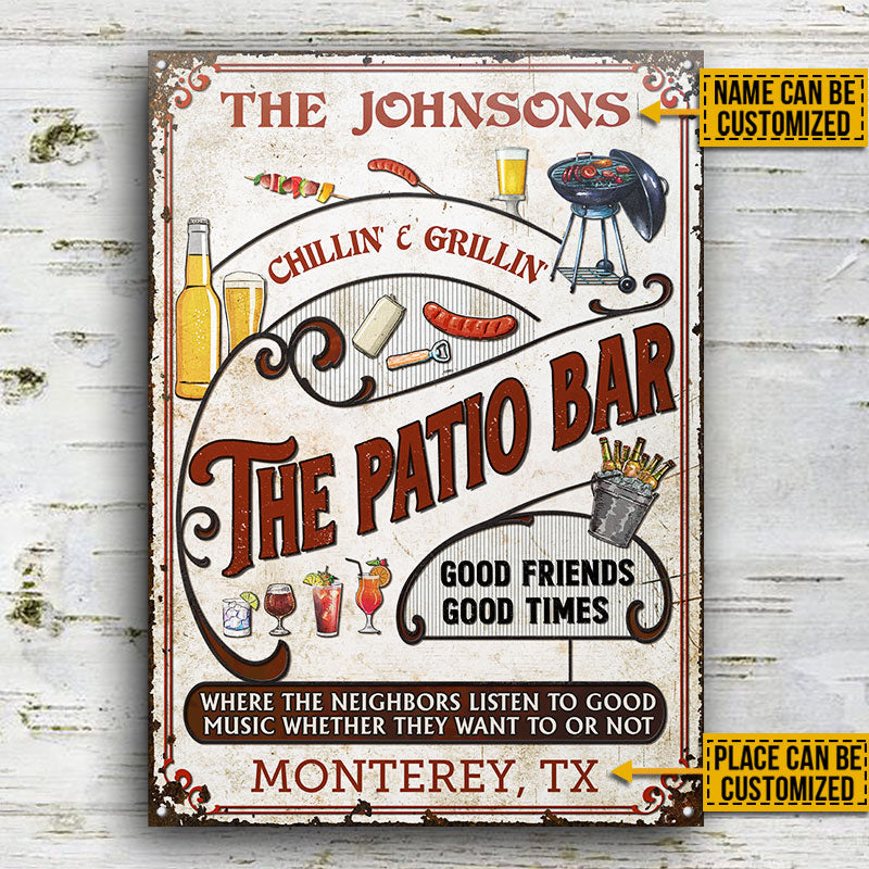 Personalized Patio Grilling Red Listen To The Good Music Chillin Vertical Custom Classic Metal Signs