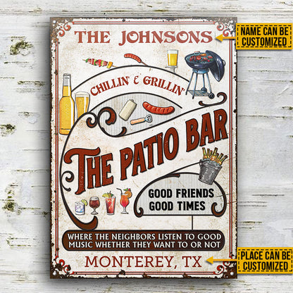 Personalized Patio Grilling Red Listen To The Good Music Chillin Vertical Custom Classic Metal Signs